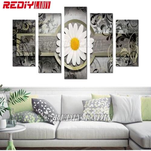 Diamond Painting Triptych Daisy Flowers Diamond Embroidery Multi Pictures Rhinestones Cross Stitch Modular Wall Arts Home Decor
