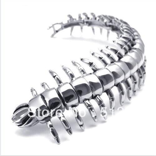 Free ship! 107g Huge & Heavy casting 35mm Stainless Steel cool Mens jewelry retro punk biker centipede link bracelet bangle