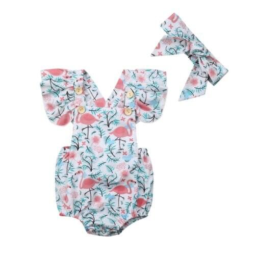 Newborn Baby Girl Floral Bodysuit Jumpsuit Headband 2Pcs Clothes Set Kids Infant Summer Bodysuits Playsuit Clothes Outfits Sets