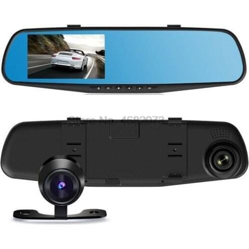 By dhl or ems 20pcs 4.3inch Car DVR Rearview Mirror Video Recroder Car Camera Full HD 1080P Car Mirror Camera 2lens no profit