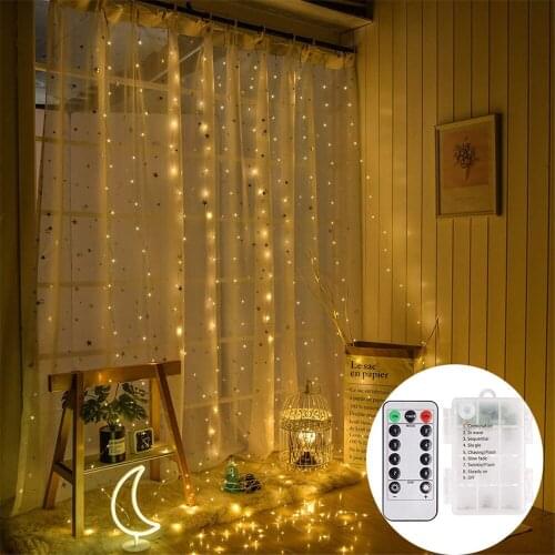 Battery powered 3X3M 300 LED curtain Icicle fairy String Lights Copper Wire Christmas led Wedding Party Fairy Lights garland