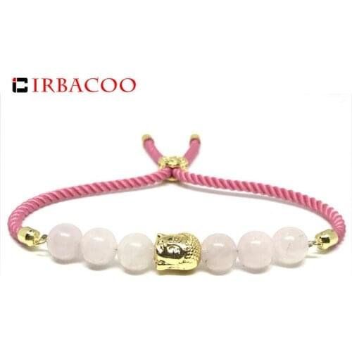 IRBACOO 2020 New Fashion Women Bracelet Gold Buddha Yoga Charm Pink Crystal With Pink Lucky Cord For Womens Jewelry Gift
