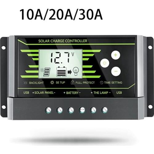 Solar Charge Controller 12V 24V Solar Controller with USB Connection LCD Backlight Suitable for Motorhomes