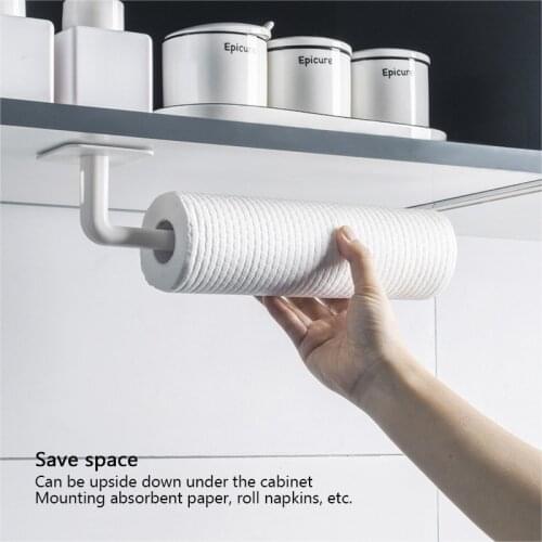 Kitchen Accessories Under Cabinet Paper Roll Rack Towel Holder Self-adhesive Bathroom Gadgets Tissue Hanger Storage Rack 1pcs
