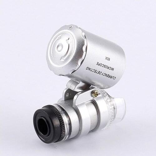 Mini 60X Microscope LED Jewellery Microscope UV Currency Detector Portable Magnifier Magnifying Glass Eye Lens With LED Light