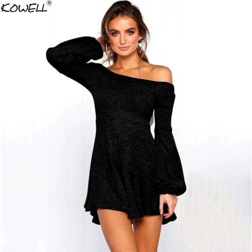Off Shoulder Loose Mini Bodycon Dress Autumn Winter New Long Sleeve Slash Neck Sexy Women Dress Cashmere Pleated Dress Vestidos