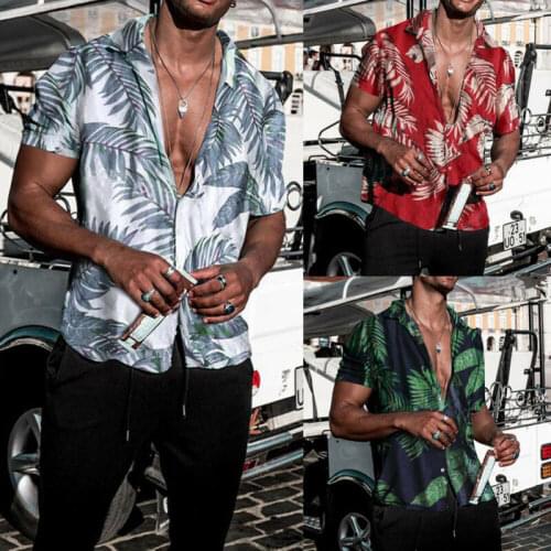 Mens Summer Hawaiian Casual Shirt Men Floral Short Sleeve Shirts Tops Green Leaf Shirts