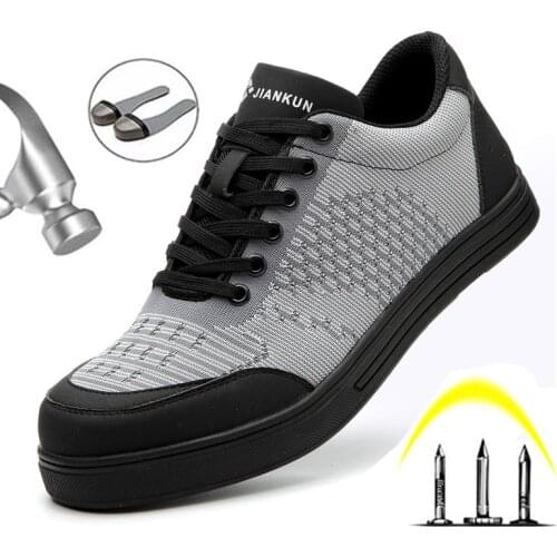 Mens Steel Toe Cap Anti-Smashing Safety Shoes Breathable Flying Woven Panel Shoes Anti-Puncture Safety Work Shoes