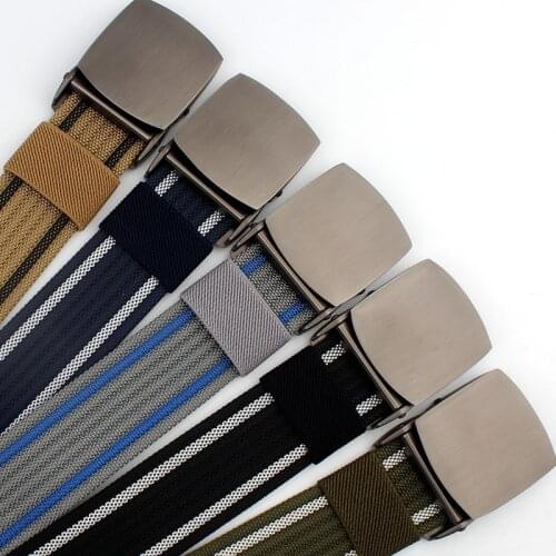 Belt for Men 3.8cm Alloy Toothless Buckle Mixed-color Striped Canvas Belt Casual Outdoor Tactical Belt Military Training Belt