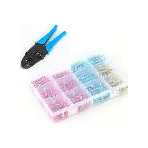 200Pcs with Tool Heat Shrink Butt Connectors Waterproof Electrical Wire Splice Connector Cable Crimp Terminals AWG 16-14 Kit