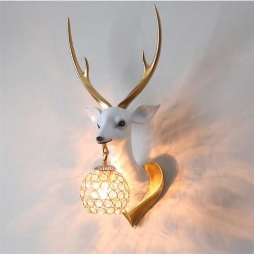 Deer Head Retro Wall Lamp Resin Antler Decorative LED Lamp Apply To Kitchen Dining Room Bedroom Bedside Chrismas Lights Lompara