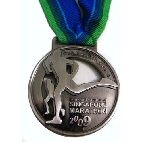 Cheap Custom antique silver Sport Medals with ribbons