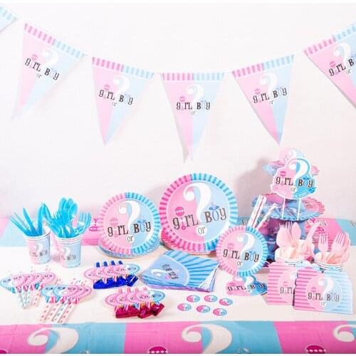 Gender Reveal Party Disposable Tableware Supplies Boy or Girl Plates Paper Cups Napkins Cake Forks Baby Shower Party Decorations