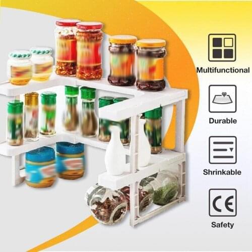 Stackable Spice Storage Shelf Adjustable Expandable Spice Rack Cabinet Shelves for Pantry Kitchen Countertop Organizer