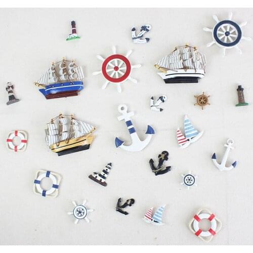 Mediterranean Style Resin Starfish Sailboat Lighthouse Helmsman Anchor Sea Bird Swim Ring Wall Stickers Fridge Decoration