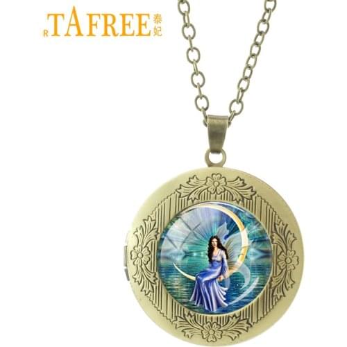 TAFREE Moon Fairy In Blue Necklace Fairy Circle Pendant Fantasy Pixie Colares Femininos Angel Women Locket Gifts Jewelry N744