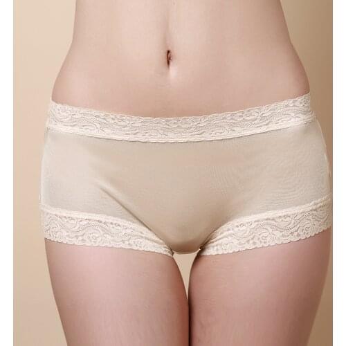 Birdsky, 3PCS Women 100% natural mulberry silk boxer panties underwear,lace band mid waist,soft thin quick dry 6 colors. HC-18