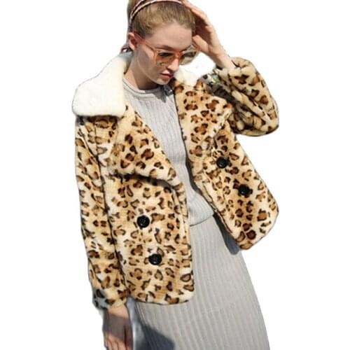 S-6XL New Fashion Autumn&Winter Clothes Women High Imitation Mink fur Coat Winter Short Warm Fox fur collar Leopard Jacket Coat