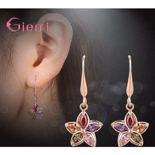 Delicate Rhinestone Crystal Shiny Cubic Zircon Flower Drop Earrings For Women Fashion Party Brincos Anniversary