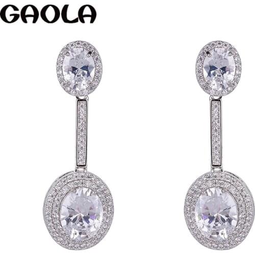 GAOLA Women Teardrop Oval Shape Stones AAA Cubic Zirconia Long Earrings Fashion Jewelry