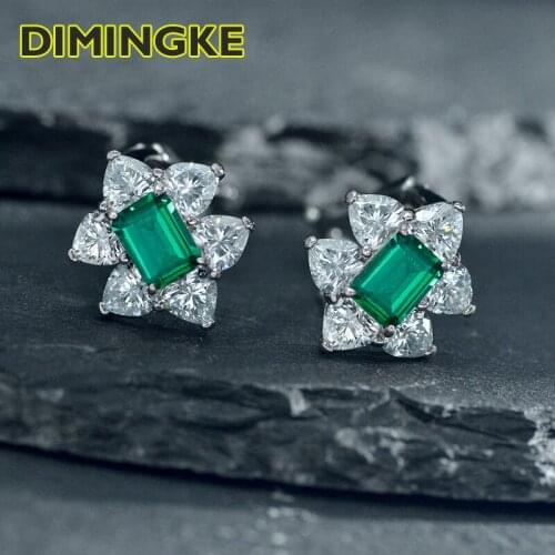 DIMINGKE 5*7MM Emerald Yellow Carbon Diamond Earrings S925 Sterling Silver Sweet Flower Earrings Party Anniversary Jewelry