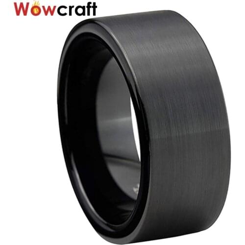10mm 12mm Black Tungsten Carbide Wedding Band for Men Brushed Finish Comfort Fit