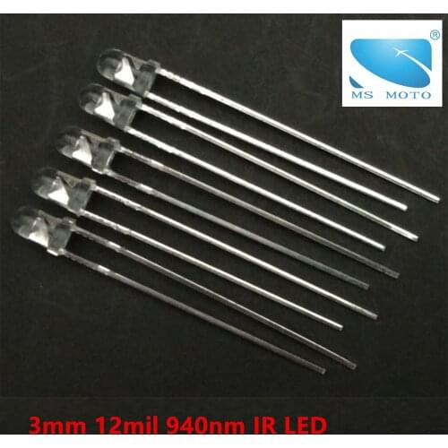 10PCS/lot 3mm 940nm Infrared LED IR emitter LED Diodes long leg invisible emitting light 45 degree use for remoter toy vehicles