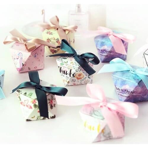 100pcs Flamingo/marble/Unicorn/deer flower Candy Box Wedding Favors Thanks Giveaways box Party Supplies Gift Box