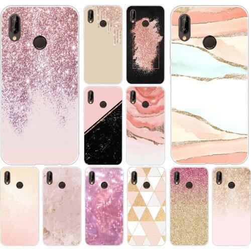 19AS Glitter Pink Gold Soft Silicone Tpu Cover phone Case for Huawei P20 P30 Pro Mate 10 20 lite