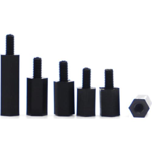 20/50pcs Male to Female Nylon Standoff M2 M2.5 M3 M4*L+6mm Black PCB Standoff Spacer Column Plastic Spacing Pillar