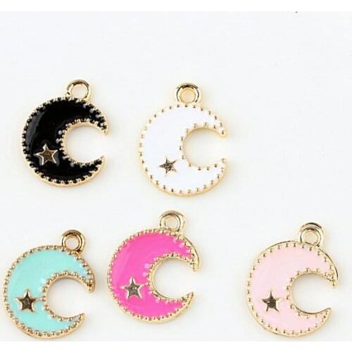 20 PCS/ lot Gold Color Tone Enamel Moon Charms Pendants for Jewelry Making DIY Handmade Craft ster Charms Accessories
