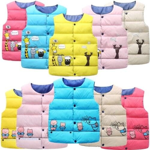 2019 Children Winter Down Cotton Vest Baby Boys Cartoon Printing Warm Waistcoat Girls Sleeveless Candy Colors Vest Kids Clothing
