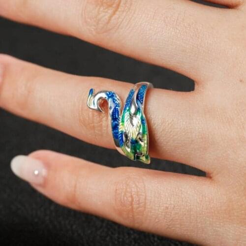 2021 New Designer Lifelike Blue-green Peacock Opening Rings For Women Fashion Adjustable Female Jewelry Birthday Party Gifts
