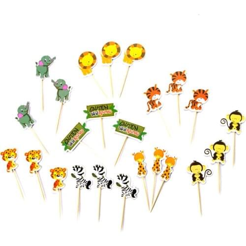 24pcs Jungle Animal Theme Party Cake Toppers Birthday Cake Decorations Kids Birthday Party Decorations Forest Zoo Party Supplies
