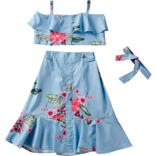 Kids Fashion Flower Clothes Party Clothes for Children 2019 Summer Girls Sling Vest + Skirt + Belt 3 Pcs Clothing Sets