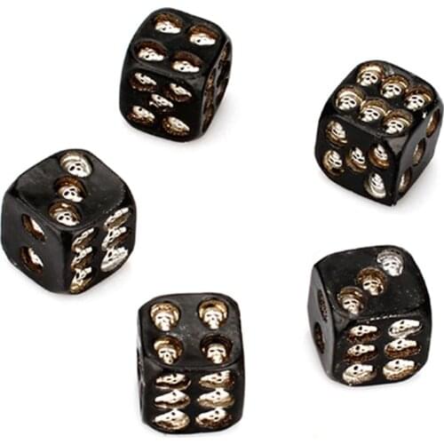 5pcs Black Skull Head Dice Grinning Skull Deluxe Devil Poker Dice Play Game Dice Tower with Death Table Pub Bar Party Game Tool