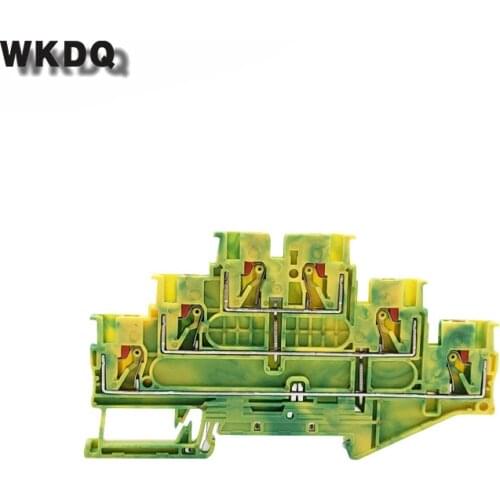 10Pcs PT2.5-3L-PE Triple Layer Ground Push-in 3 Level Wire Electrical Connector Din Rail Terminal Block PT 2.5-3L-PE