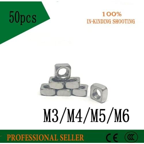 50pcs M3/M4/M5/M6 nut High Quality 304 /201 /316 Stainless Steel A2-70 Grade 4.8 Square Nuts