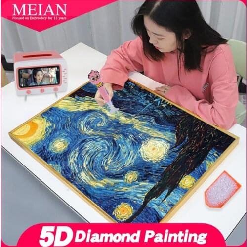 Meian Van Gogh Starry Night 5D DIY Diamond Painting Cross Stitch Kit Full square Abstract Mosaic Picture of Rhinestones Decor