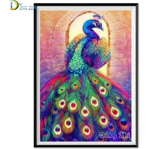 5D DIY Diamond Painting Full Round Diamond "Animal Peacock" Cross Stitch Mosaic Colorful Square Drill Home Decoration Art Gift