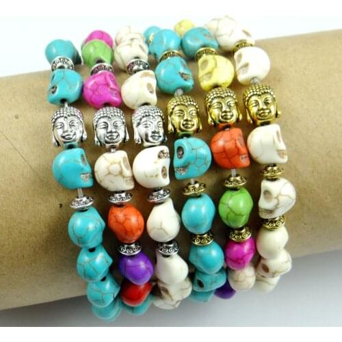 Natural Stone Lions head 10MM Skull Stone Beads Bracelets High Quality White color Round Beads Elasticity Rope Bracelets