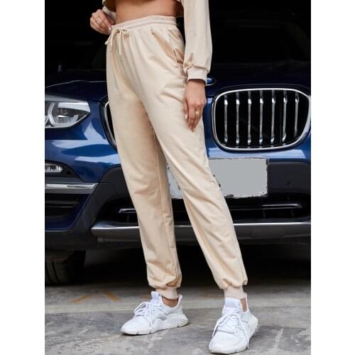 Spring Womens Fashion Casual Lace-up Pants Pure Color Loose Pants Ladies Sports Style Loose Cotton Pants Home Pants Female XS-L
