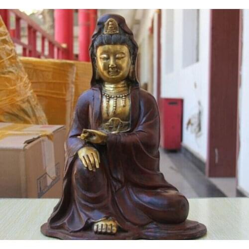 Fast shipping USPS to USA S3091 Tibet Buddhism Bronze Copper fast Guanyin Kwan-yin Bodhisattva Hold Vase Statue
