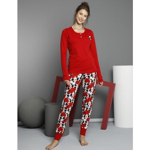 Cathi&White Womans pajama set, sleepwear, %95 cotton, %5 lycra, buttoned, panda pattern dm60056