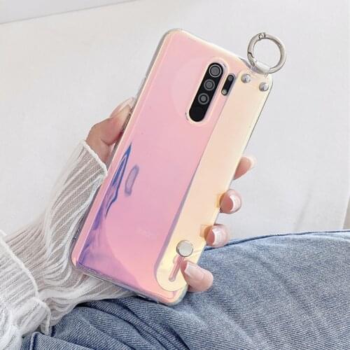 With Wrist Strap Colorful Laser Case For Xiaomi Mi Poco M3 Pro Poco F3 M11 M10T Redmi K40 K30 Pro Note 10 9 8 Pro Soft TPU Cover