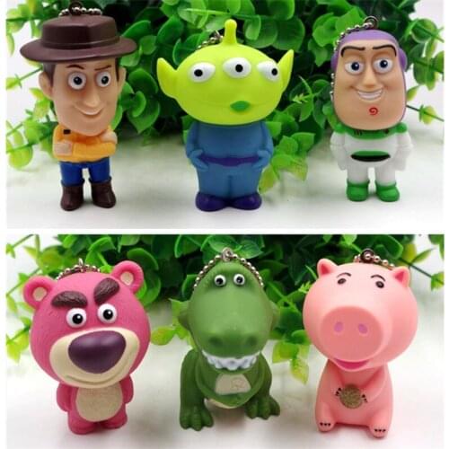 Disney 12pcs 6-7cm Toy Story Cartoon Woody Jessie Buzz Rose Bear Cute Mini Car Decoration Dolls PVC Action Figure Model Toys