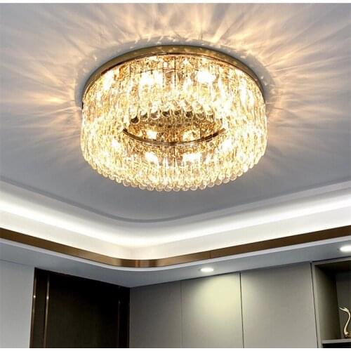 Living Room Modern Deco Lighting Led E14 Ceiling Lights Lustre Crystal Shiny Gold Steel Ceiling Lamp Mount Indoor Lighting Lamp