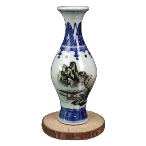 Chinese Old Porcelain Blue And White And Colorful Landscape Pattern Vase