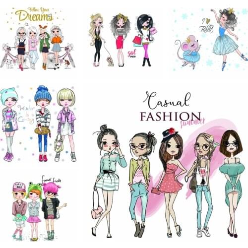 Fashion Girls Patches DIY T-shirt Women jacket Hot Mom Women Iron on Patch Heat Transfer Stickers for Clothes Applique Badges