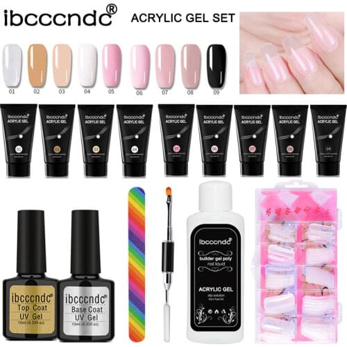9colors/lot 30ml Polygels Kit Quick Builder Nail Gel Set with Base And Top Coat Slip Solution Brush Nail File Nail Tips